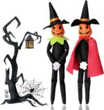 2025 Handmade 14-Inch Halloween Pumpkin Elf Plush Dolls - Perfect for Autumn Harvest & Holiday Tabletop Decor (Set of Green & Red)