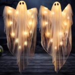 Illuminate Your Halloween with  2 Pack 47” Light-Up Hanging Ghosts - Perfect for Haunted House Decor and Outdoor Parties!