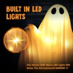 Illuminate Your Halloween with  2 Pack 47” Light-Up Hanging Ghosts - Perfect for Haunted House Decor and Outdoor Parties! - Image 3