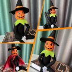2025 Handmade 14-Inch Halloween Pumpkin Elf Plush Dolls - Perfect for Autumn Harvest & Holiday Tabletop Decor (Set of Green & Red) - Image 8