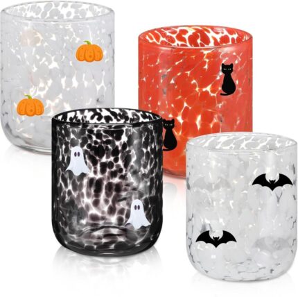 4 Pack Halloween Icon Glass Cups - 16 Oz Pumpkin, Ghost, Bat & Cat Juice Glasses - Perfect for Halloween Parties & Unique Gifts