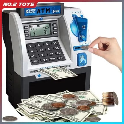 Children's Smart ATM Piggy Bank with Credit Card Functionality and Automatic Coin Counting - Secure Money Storage Toy Gift