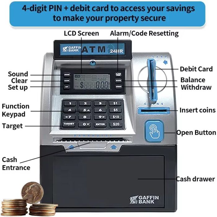 Children's Smart ATM Piggy Bank with Credit Card Functionality and Automatic Coin Counting - Secure Money Storage Toy Gift - Image 3