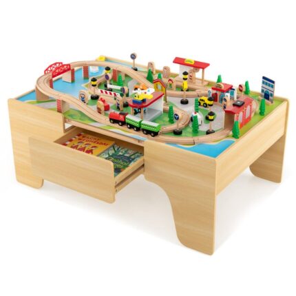 84-Piece Wooden Train Set Featuring Reversible and Detachable Tabletop