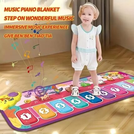 Children's Interactive Red Piano Dance Mat - Educational Music Game with Animal and Digital Icons, Touch Sensitivity Features