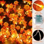 30Ft Fall Garland with Timer - 60 LED Realistic Maple Leaf Lights for Stunning Autumn Home Decor - Battery Operated Thanksgiving & Halloween Decorations for Indoor/Outdoor Use - Image 5