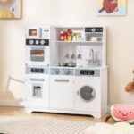 Wooden Pretend Play Kitchen Toy Set with Realistic Lights and Sounds - Image 2
