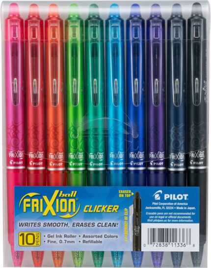 Frixion Erasable Gel Pens - 0.7mm Fine Point, Set of 10 Vibrant Colors