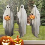 Extra Large Scary Ghosts & Pumpkin Lantern Halloween Window Clings - 3 Sheets of Creepy Decor for Home, Office, and Parties