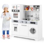 Wooden Pretend Play Kitchen Toy Set with Realistic Lights and Sounds
