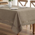 Burnt Orange Rectangle Linen Polyester Fall Thanksgiving Tablecloth with Decorative Cutouts Waterproof Stain Resistant Table Cloth 60X84 Inch Farmhouse Style for Dining Wedding Party - Image 17
