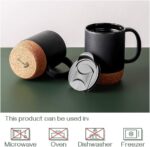 15 Oz Large Ceramic Coffee Mugs Set of 2 - Stylish Matte Grey with Cork Bottom & Spill-Proof Lid for Coffee Lovers - Image 6
