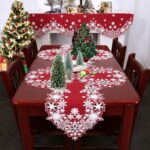 Christmas Snowflake Embroidered White Table Runner - Elegant Red Accent, 14x70 Inches for Winter Decor - Image 5