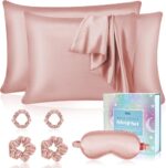 Luxury Satin Pillowcase Gift Set with Silk Sleep Mask & Scrunchies - 7 Piece Collection for Ultimate Comfort - Perfect Birthday Gift for Women & Men