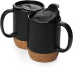 15 Oz Large Ceramic Coffee Mugs Set of 2 - Stylish Matte Grey with Cork Bottom & Spill-Proof Lid for Coffee Lovers - Image 11