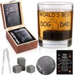 Ultimate Dog Dad Gift Set: 12oz Whiskey Glasses, Chilling Stones, Coaster & Wooden Box for the Perfect Dogfather