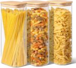2.2 Qt Rectangular Glass Storage Containers with Bamboo Lids - Perfect for Pasta, Flour, Oats, Nuts, and Rice!