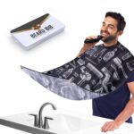 Beard Bib Apron for Men, Christmas Day Gift Beard Trimming Catcher Bib for Shaving & Hair Clippings, Waterproof Non-Stick Hair Catcher Grooming Cloth with 2 Suction Cups(White) - Image 9