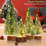 Mini Christmas Trees Set - 4 PCS Artificial Bottle Brush Trees with Timer LED String Lights, Battery Powered Desktop Decor for Home Xmas (Warm White) - Image 5