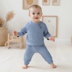 Infant/Toddler Winter and Fall Outfit Set: Solid Button Long Sleeve Sweatshirt with Elastic Waist Pants, 2-Piece Waffle Design - Image 3