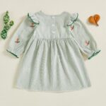 Toddler Girl's Fall Stripe Dress with Duck Embroidery, Round Neck, Long Sleeves, A-Line Design - Image 3