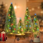 Mini Christmas Trees Set - 4 PCS Artificial Bottle Brush Trees with Timer LED String Lights, Battery Powered Desktop Decor for Home Xmas (Warm White) - Image 8