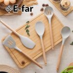 5-Piece Silicone Cooking Utensils Set with Wooden Handle - Nonstick, Heat Resistant Kitchen Tools in Khaki - Image 7
