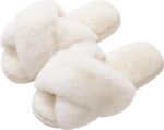 Cozy Cross Band Fuzzy Slippers for Women - Open Toe Memory Foam Comfort