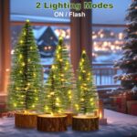 Mini Christmas Trees Set - 4 PCS Artificial Bottle Brush Trees with Timer LED String Lights, Battery Powered Desktop Decor for Home Xmas (Warm White) - Image 3