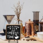 Charming Farmhouse Coffee Bar Sign - "Rise & Shine It's Coffee Time" 5"x5" Wooden Plaque with Stand - Perfect Gift for Home Kitchen Decor - Image 3