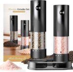 Electric Salt and Pepper Grinder Set - Rechargeable Automatic Salt and Pepper Shakers, Kitchen Appliances with External Adjustable Coarseness, Larger Hopper for Cooking, Home Gifts(2 Pack,Black/Black)