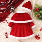 Girls' Christmas Dress Set with Long Sleeves, O-Neck Design, Santa Hat, and Cape Shawl - Image 6