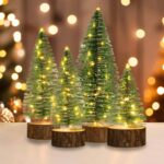 Mini Christmas Trees Set - 4 PCS Artificial Bottle Brush Trees with Timer LED String Lights, Battery Powered Desktop Decor for Home Xmas (Warm White)