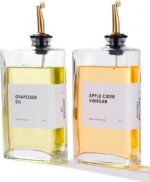 Elegant Gold Olive Oil Dispenser Set - 2-Piece Kitchen Essential for Oils, Vinegars, and Syrups with Stainless Steel Pourers