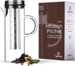 Premium Cold Brew Coffee Maker - 1.6 Quart Glass Infusion Pitcher with Stainless Steel Lid & Fruit Infusion Tube - Ideal for Iced Coffee & Iced Tea at Home or Office