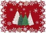 Embroidered Christmas Tree Table Runner - Festive Red & White Snowflake Design, 72 Inches Long for Holiday Dining & Coffee Table Decor - Image 7