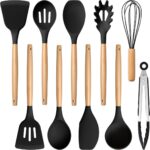 5-Piece Silicone Cooking Utensils Set with Wooden Handle - Nonstick, Heat Resistant Kitchen Tools in Khaki - Image 15