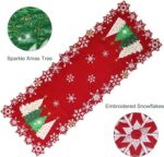 Embroidered Christmas Tree Table Runner - Festive Red & White Snowflake Design, 72 Inches Long for Holiday Dining & Coffee Table Decor - Image 3