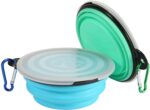 Portable Collapsible Dog & Cat Bowls with Lids - 2 Pack Travel-Friendly Foldable Water Dishes for Pets - Light Blue & Green, Small - Image 2