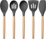 5-Piece Silicone Cooking Utensils Set with Wooden Handle - Nonstick, Heat Resistant Kitchen Tools in Khaki - Image 12