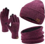 Winter Beanie Hat Scarf Touchscreen Gloves Set for Men and Women, Beanie Gloves Neck Warmer Set with Warm Knit Fleece Lined - Image 9