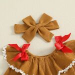 Baby Girls 3-Piece Gingerbread Man Outfit Set with Long Sleeve Jumpsuit, Headband, and Elastic Waist Flared Pants - Image 5