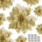 15 PCS Glitter Poinsettia Flowers with Clips - Perfect for Christmas Tree, Wreaths, and Holiday Decor - Image 9