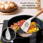 5-Piece Silicone Cooking Utensils Set with Wooden Handle - Nonstick, Heat Resistant Kitchen Tools in Khaki - Image 4