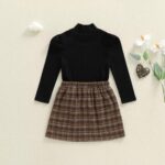 Toddler Girls' Fall 2-Piece Set: Solid Ribbed Long Sleeve Mock Neck Top with Plaid Elastic Waist Skirt - Image 4