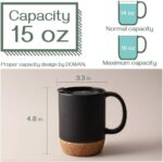 15 Oz Large Ceramic Coffee Mugs Set of 2 - Stylish Matte Grey with Cork Bottom & Spill-Proof Lid for Coffee Lovers - Image 3