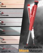 3PCS Heavy Duty Carpenter Pencils Set with Sharpener & 39 Refills - Deep Hole Long Nib Marker Pens for Architects - Includes Case (Red, Black, Yellow) - Image 3