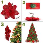 15 PCS Glitter Poinsettia Flowers with Clips - Perfect for Christmas Tree, Wreaths, and Holiday Decor - Image 3