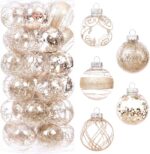 Champagne Shatterproof Christmas Ball Ornaments Set - 30 Clear Glitter Baubles for Stunning Tree Decorations (60mm/2.36")