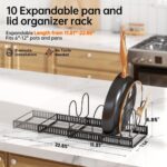 Expandable Pots and Pans Organizer Rack - Adjustable Kitchen Cabinet Holder for Pot Lids and Bakeware with 10 Compartments - Image 2